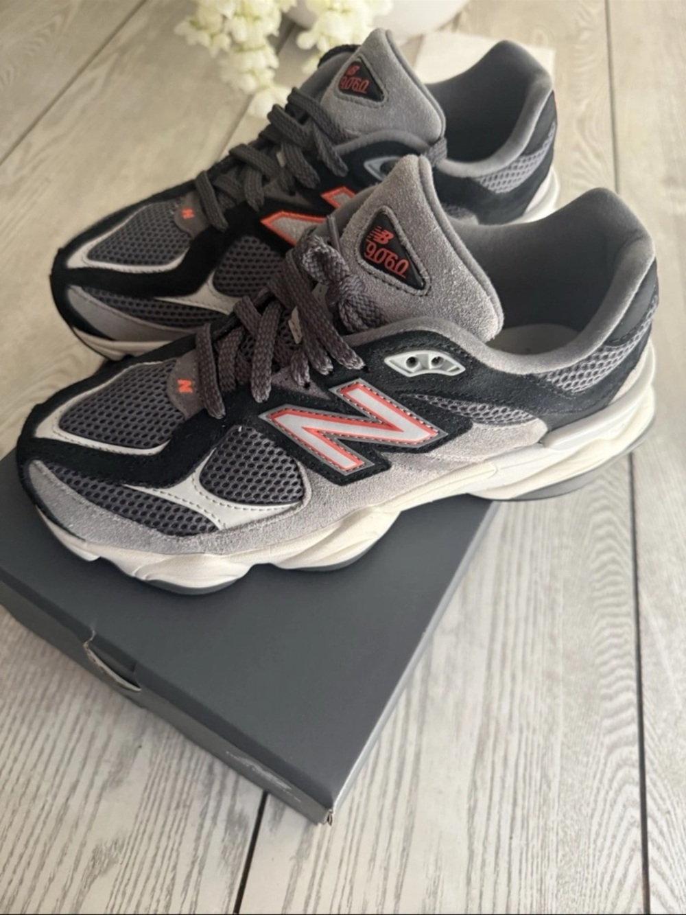 New Balance Kids Gray and Coral Accent Mesh Sneakers